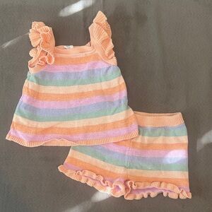 Baby Gap Striped Ruffle Knit Top and Shorts Set